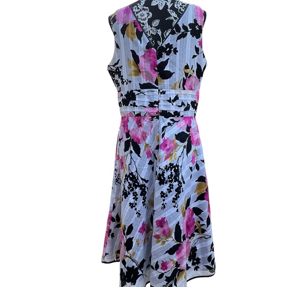 Fashion Bug Pink & Black Floral V-Neck Midi Dress - Picture 3 of 5
